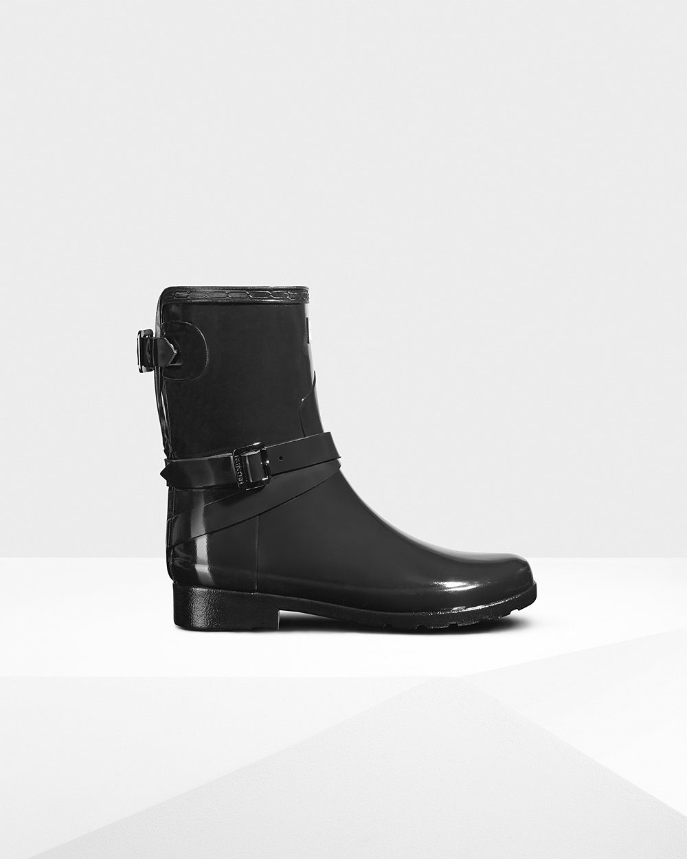 Bottes Courtes de Pluie Hunter Refined Adjustable Gloss Femme Noir YTZQVOJ-85